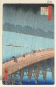 Hiroshige I., Utagawa(auch Hiroshige, Ando) (Edo 1797 - 1858) Farbholzschnitt. "Regenschauer über