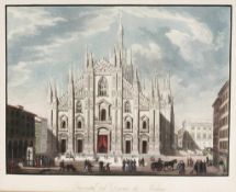 Ansicht Mailänder DomLithographie, handkoloriert. "Facciata del Duomo di Milano", Blick auf die