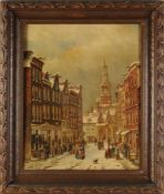 Jongh, Oene Romkes de(1812 Makkum - 1896 Amsterdam) Öl/Lwd. Winterliche Straßenszene in Amsterdam