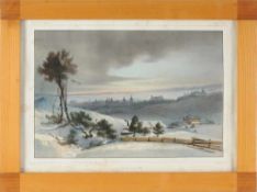 Ansicht VilniusLithographie, koloriert. "Vue de Vilna, Prise du côté du Cimitière 21. Fevriér 1840",