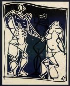Unbekannt(Deutscher Künstler, 2. H. 20. Jh.) Linolschnitt. "blaue Figuren". R. u. in Blei nicht