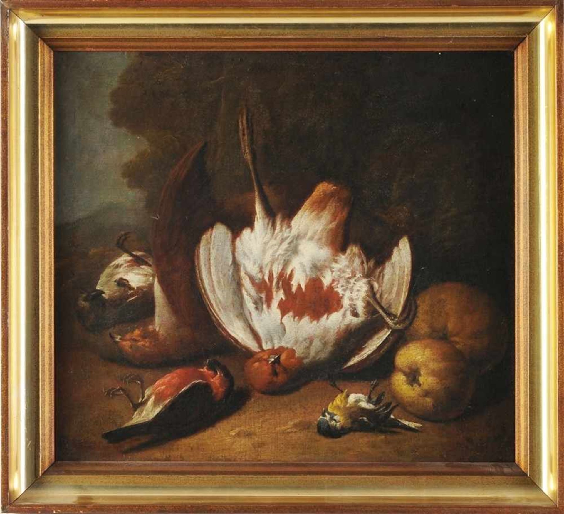 Bettini, Domenico(1644 Florenz - 1705 Bologna) Öl/Lwd. Stillleben mit toten Vögeln u. Quitten.