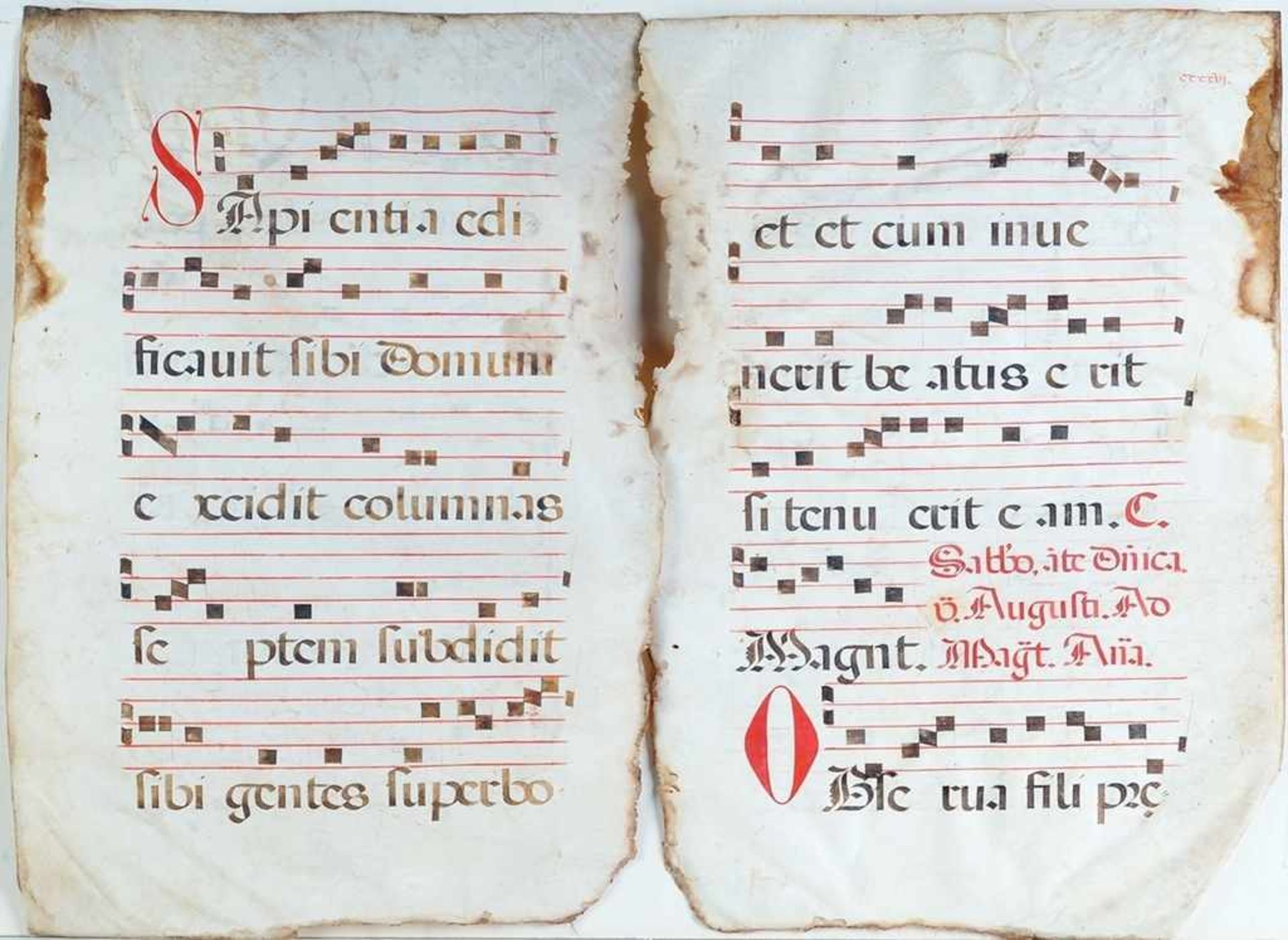 Paar AntiphonarblätterPergament, beidseitig mit liturgischen Noten-Handschriften in