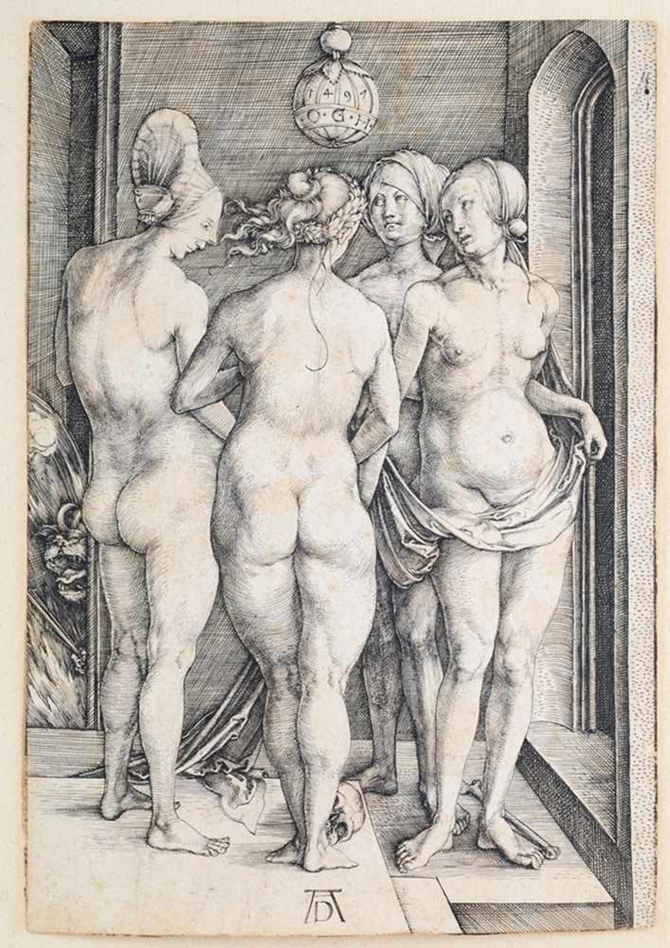 Dürer, Albrecht(Nürnberg 1471 - 1528) Kupferstich. "Vier nackte Frauen (Die vier Hexen)". In der