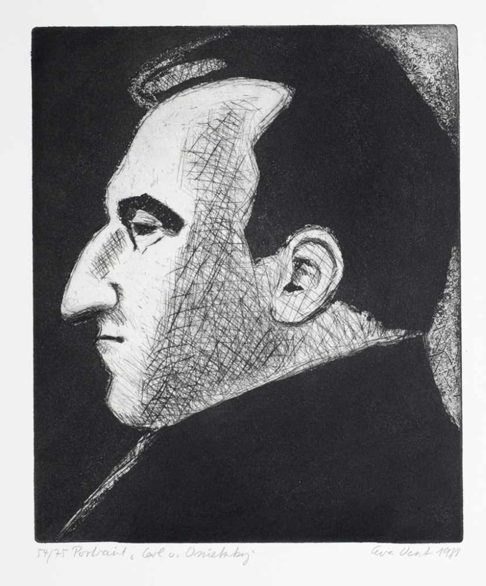 Graphikmappe "Nachdenken über Carl von Ossietzky"14 Bl. Versch. Techniken, u. a. Holzschnitt,