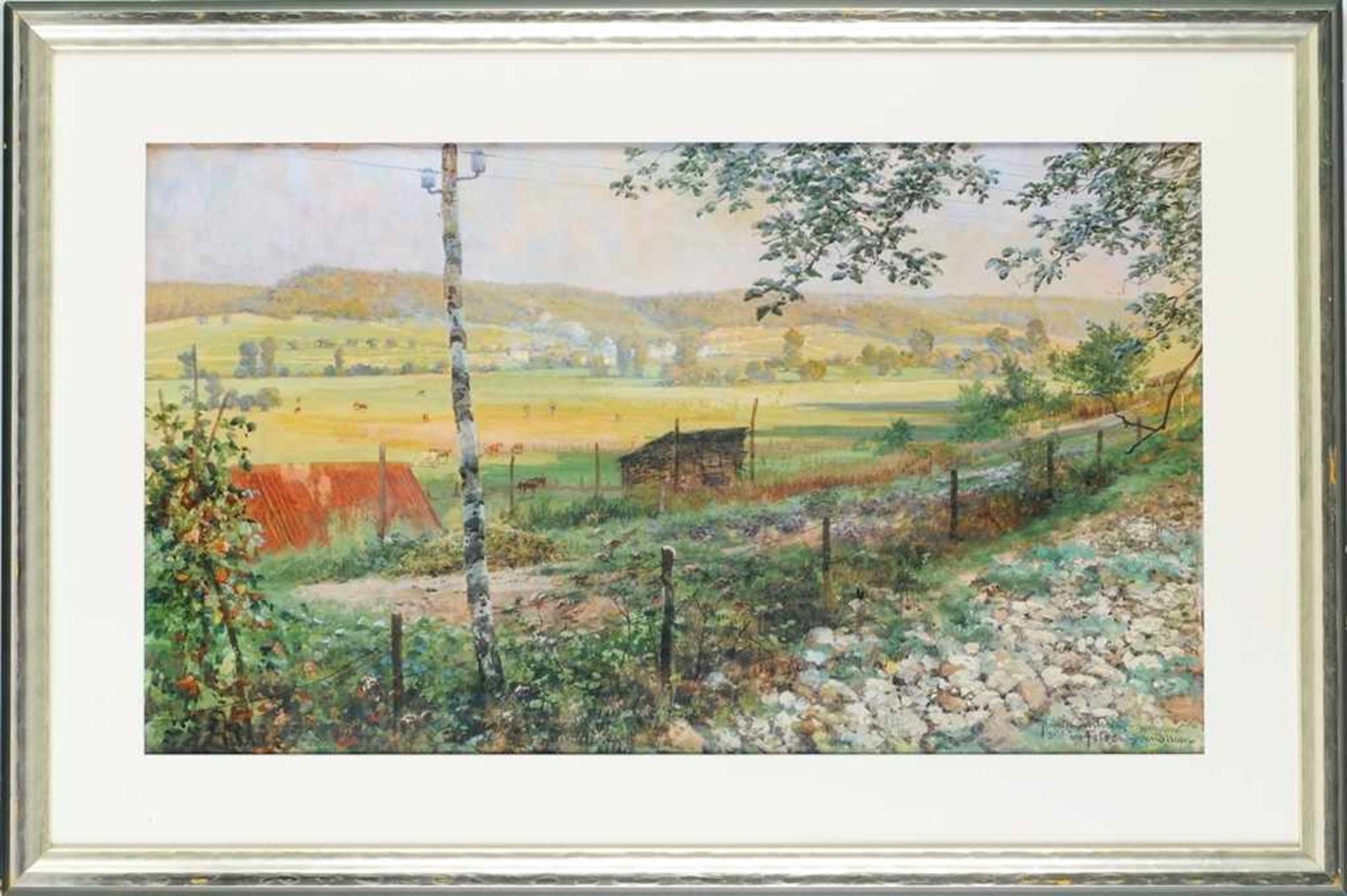 Schmidt, Hans W.(1859 Hamburg - 1950 Weimar) Aquarell, Gouache/Papier. Sommerliche Landschaft bei