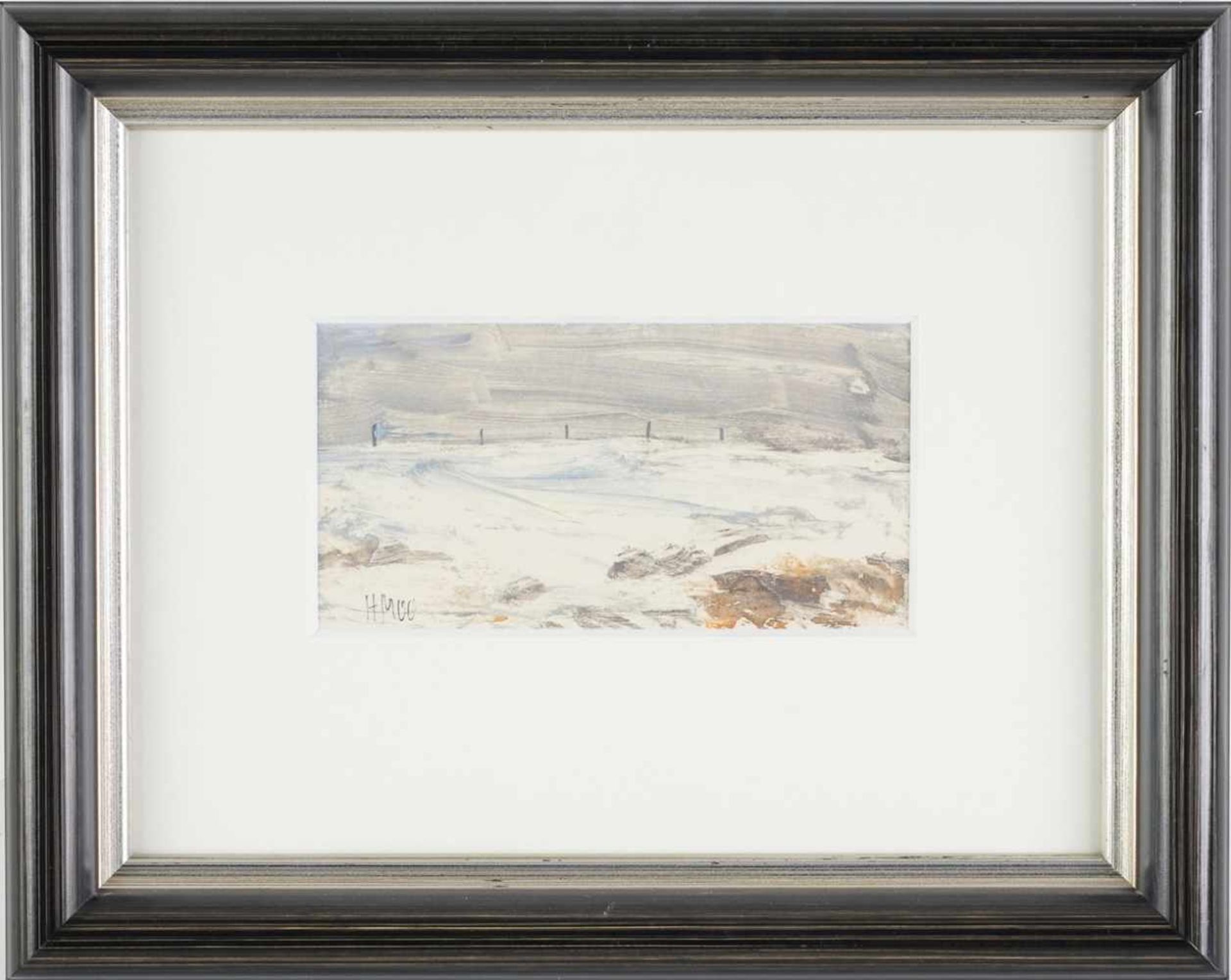 Müller, HeinzMonotypie. Kleine Winterlandschaft. L. u. monogr. u. dat. (20)00. 8,5 x 16 cm. Rahmen. - Bild 2 aus 2