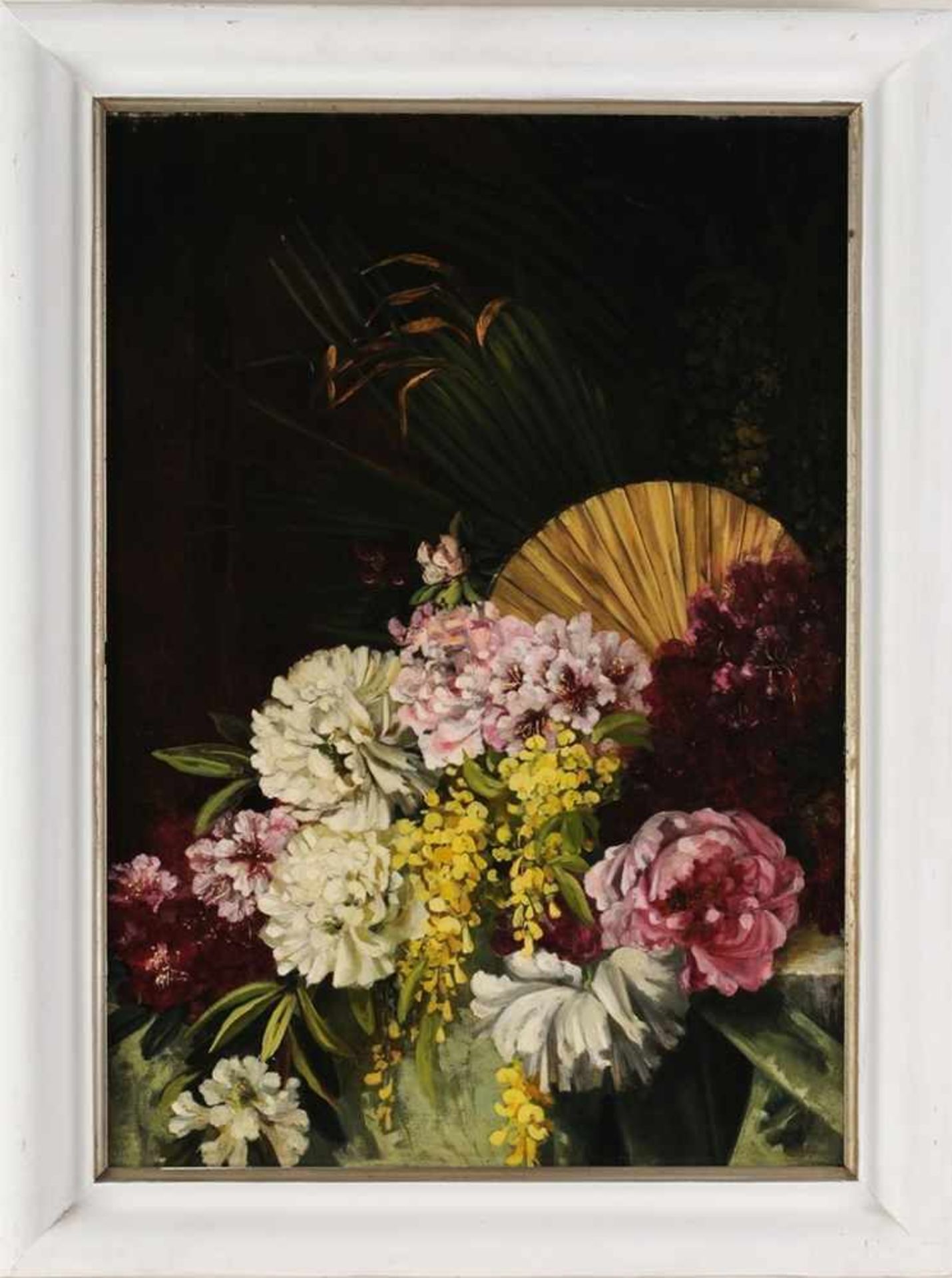 Lischke, Emmy(1860 Elberfeld - 1919 München) Öl/Lwd. Stillleben, Blütenarrangement mit Palmwedeln,