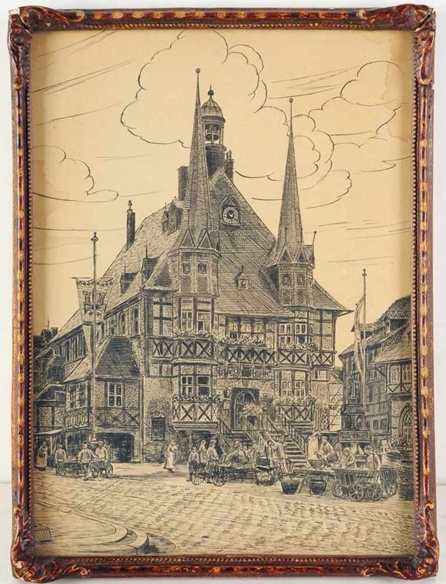 Unbekannt(Deutscher Maler, 1. H. 20. Jh.) Tusche/Papier. Blick auf den Marktplatz v. Wernigerode mit