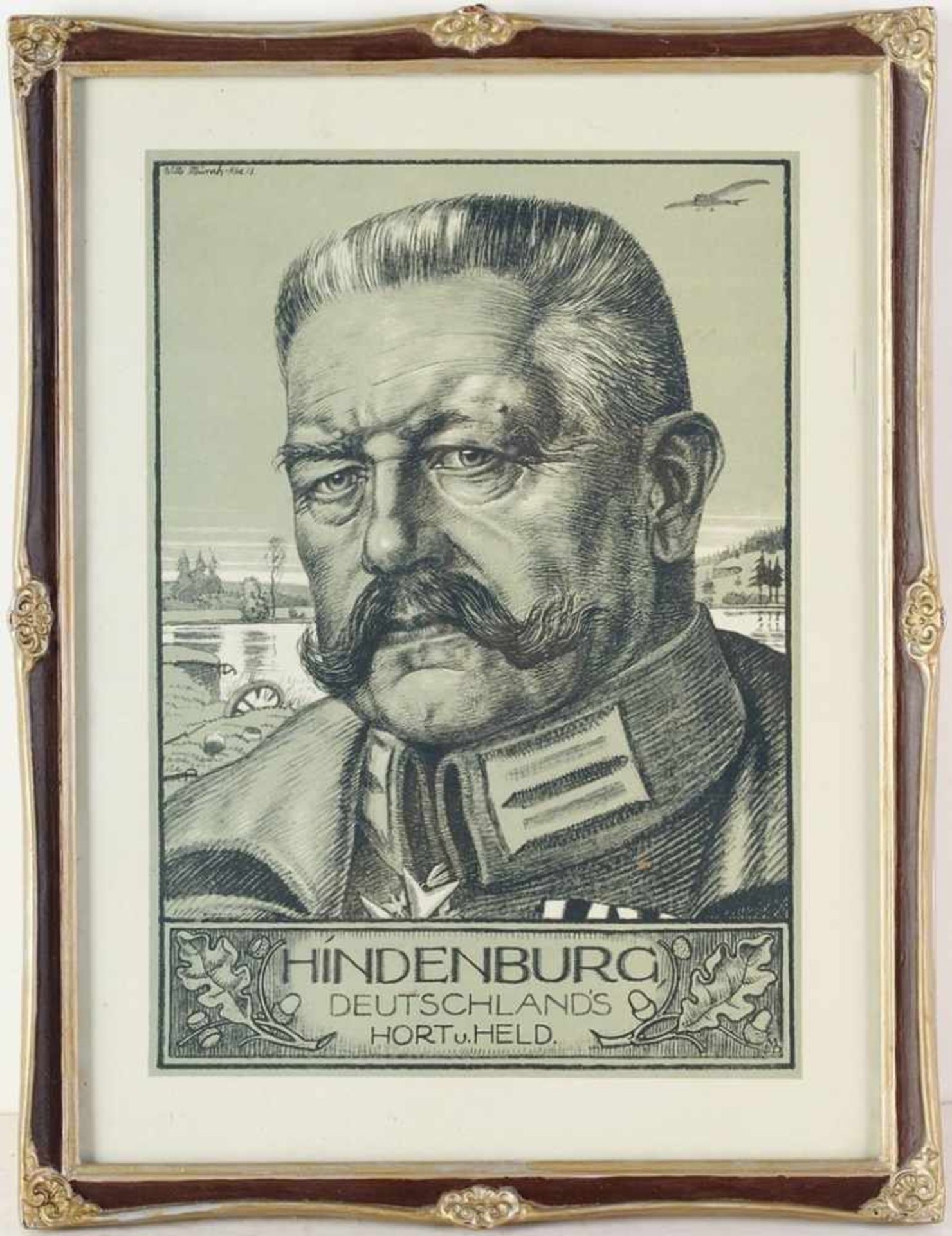Hindenburg-PorträtLithographie. Porträt d. Generalfeldmarschalls Paul von Hindenburg (1847-1934) vor