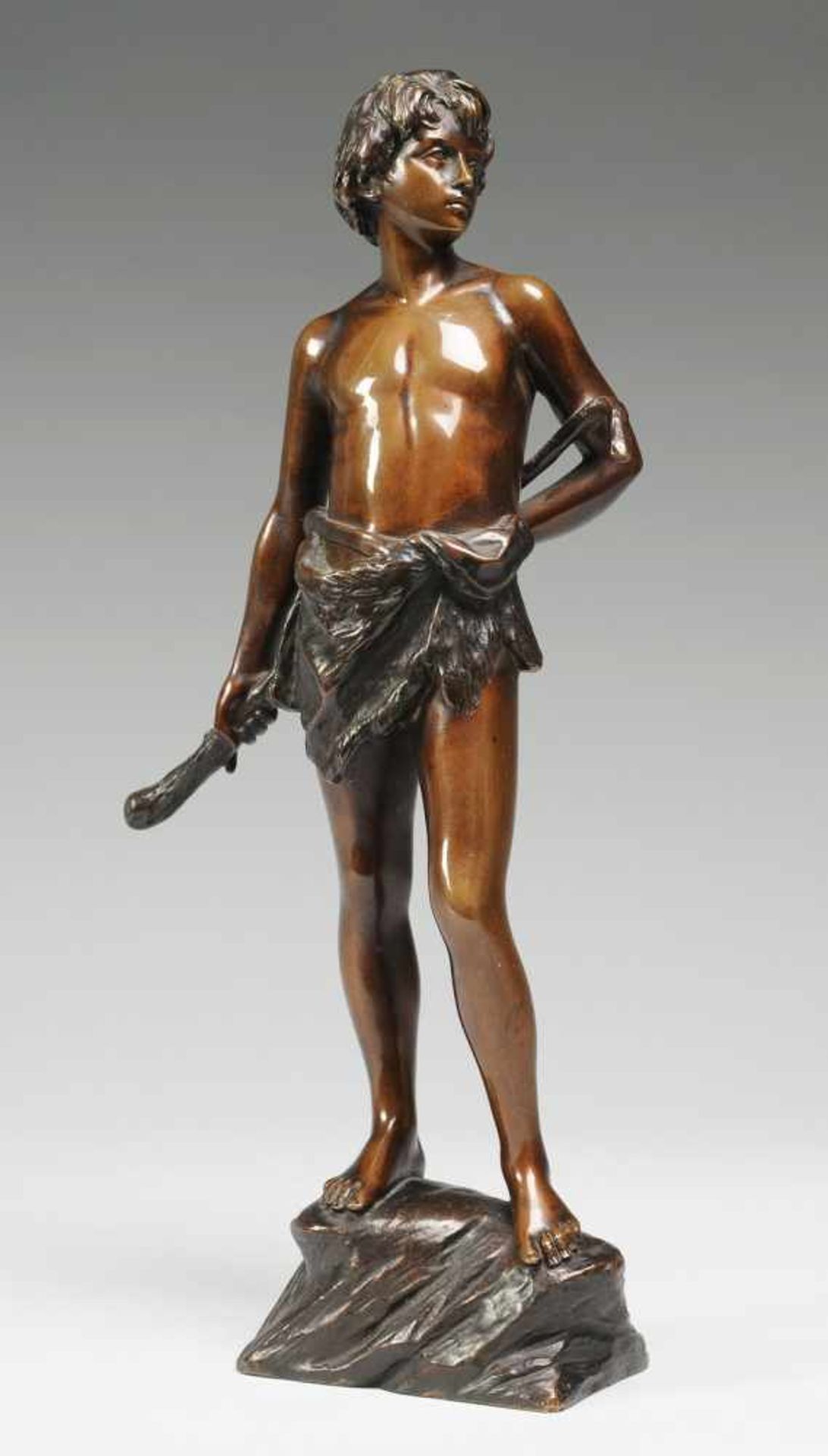 Christensen, Jeremias(1859 Tingleff - 1908 Charlottenburg) Bronze, patiniert. "Der Knabe vom Berge".