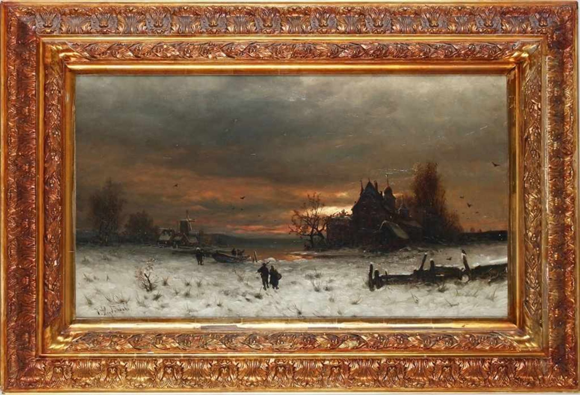 Heydendahl, Joseph(Düsseldorf 1844 - 1906) Öl/Lwd. Winterliche Uferlandschaft in der