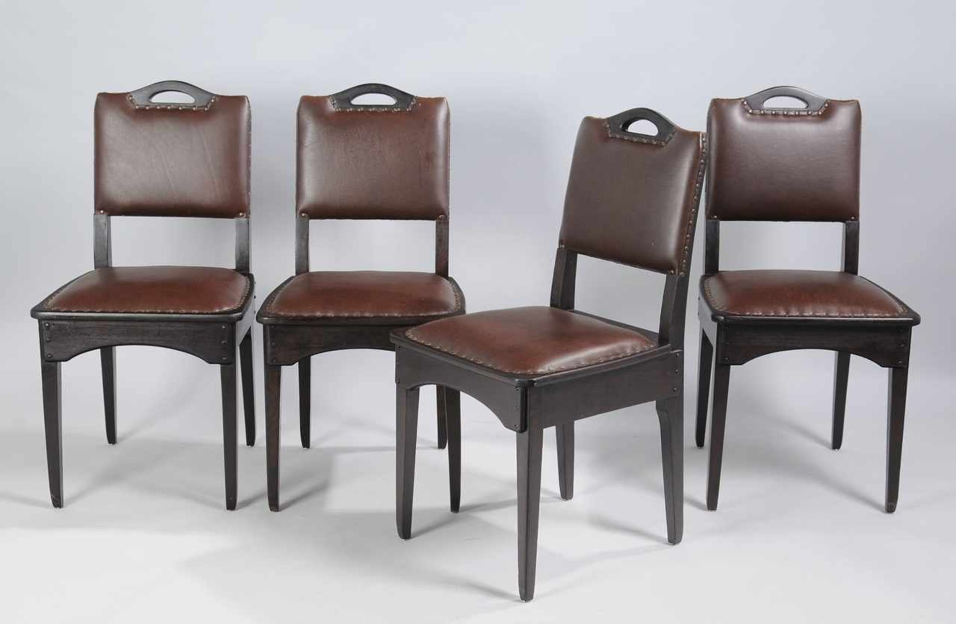 Speisezimmertisch mit vier Stühlen, Entwurf Richard RiemerschmidEiche, geräuchert./ Mahagoni, dunkel - Image 5 of 5