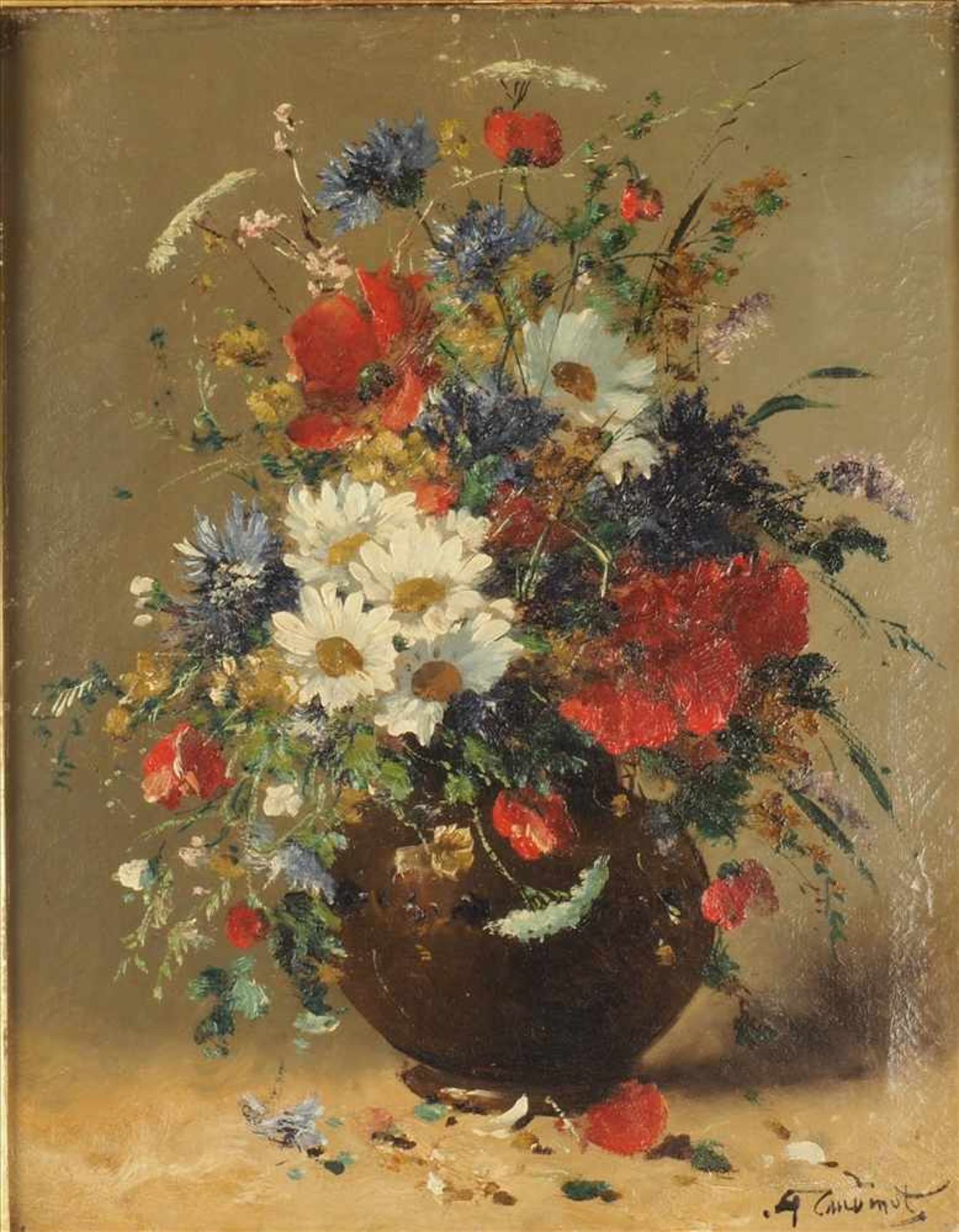 Blumen-StillebenÖl/Lw. um 1900, unleserl. sign. im Prunkrahmen.Maße: H67 x B57cm - Bild 2 aus 6