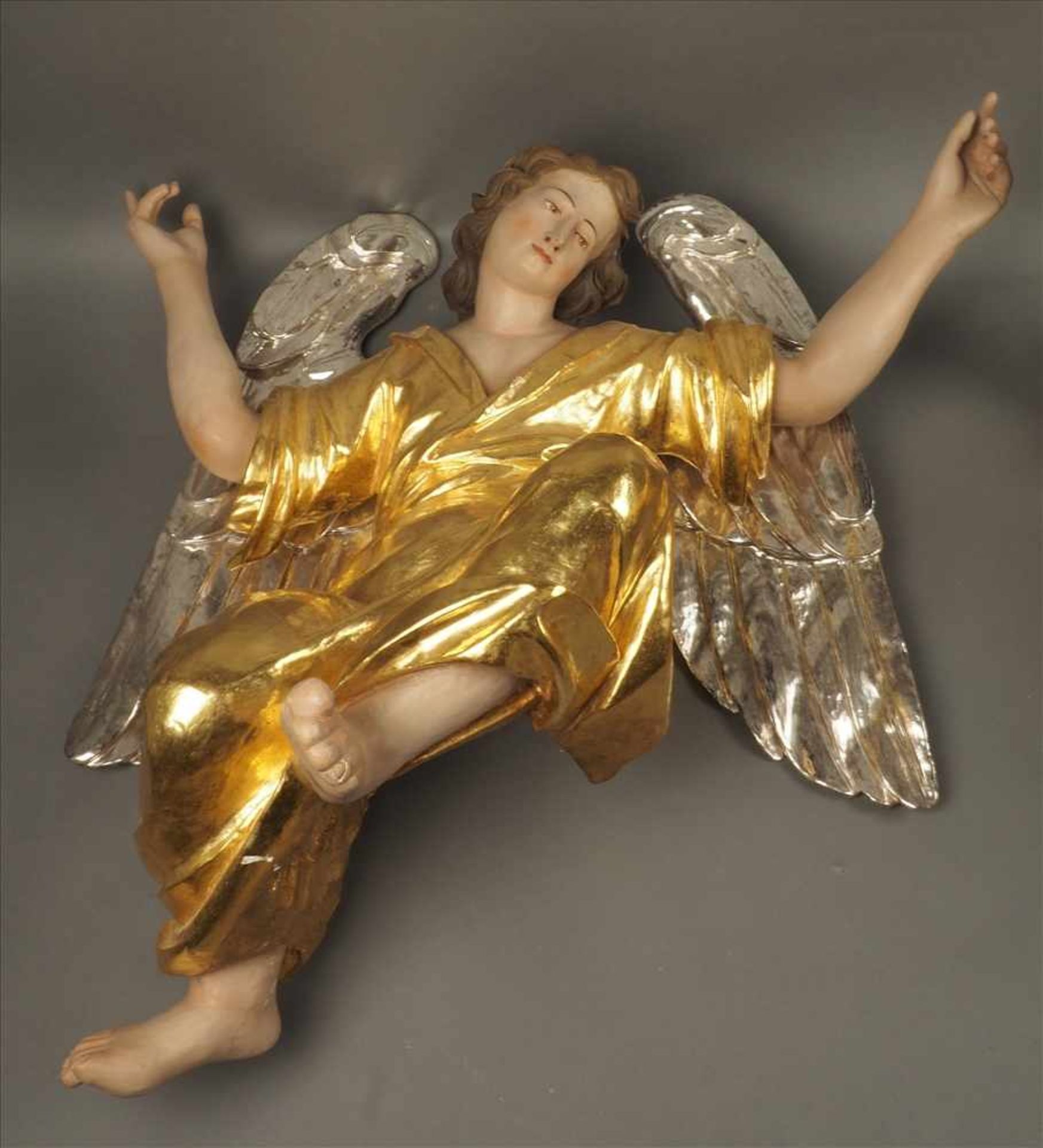 Paar barocke Engel, Österreich 18. Jh.Rest. bed., Maße: H ca.90 x B ca.80cm - Bild 5 aus 5