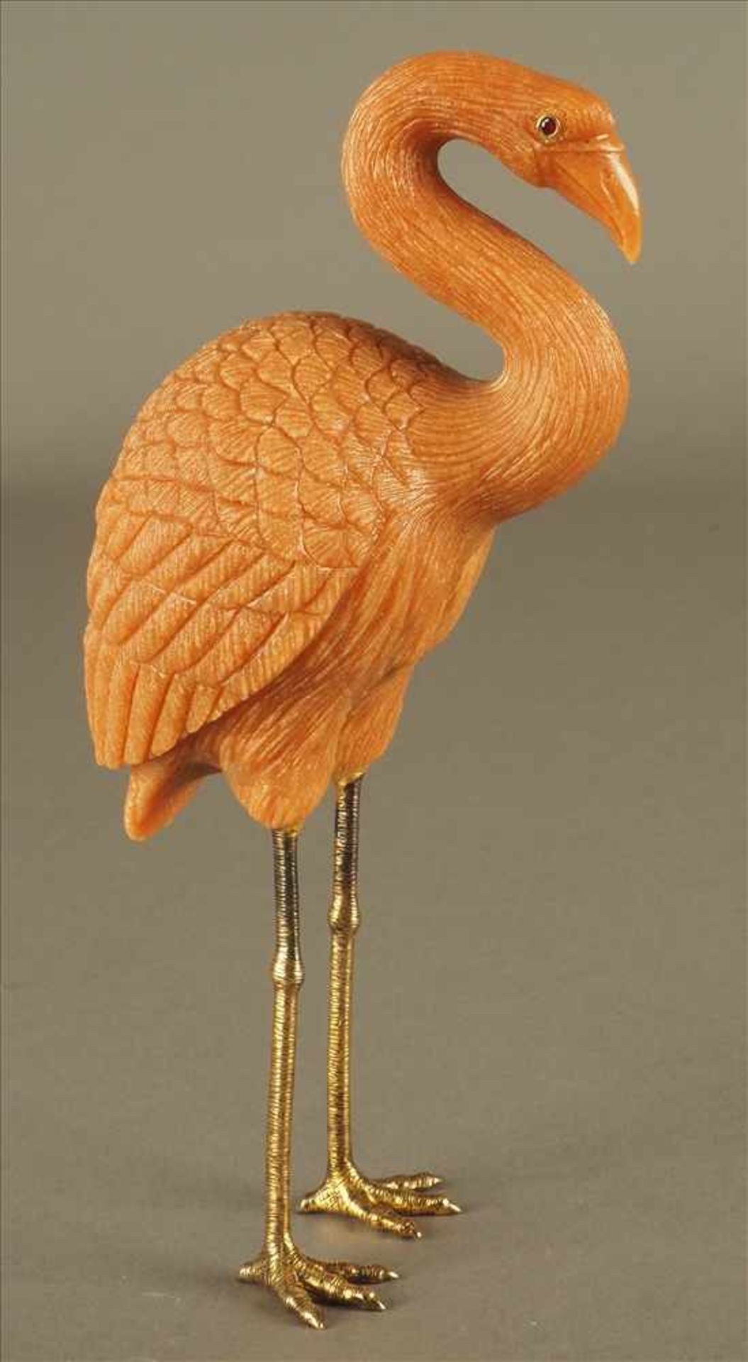 Fabergè Flamingo in AventurinAn den Fußsohle bezeichnet "Fabergè" mit Silberstempel "925".