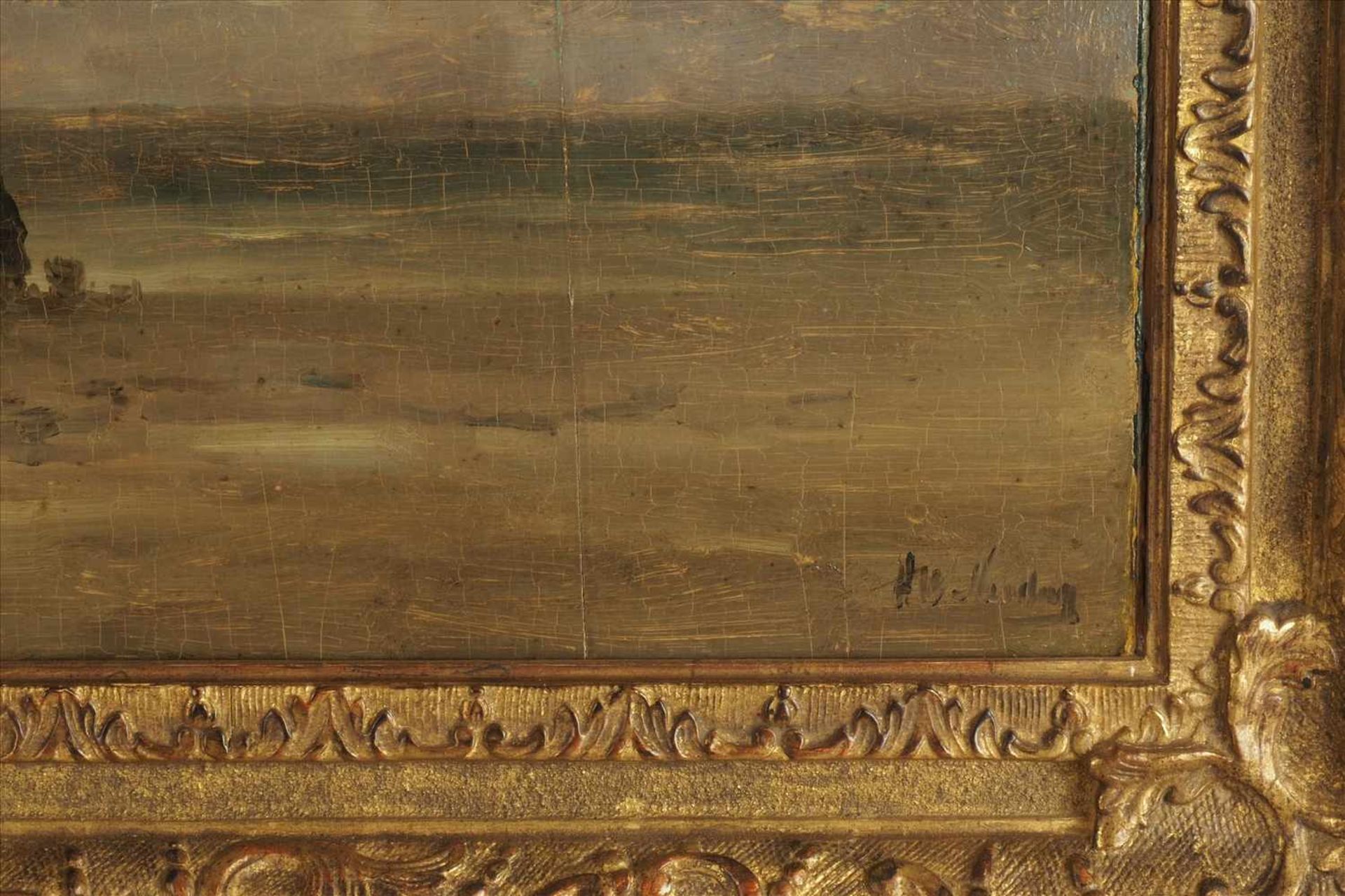 Gemälde "Strandszene"Öl auf Holz, unleserl. sig., im PrunkrahmenMaße: H93 x B86cm - Bild 4 aus 5