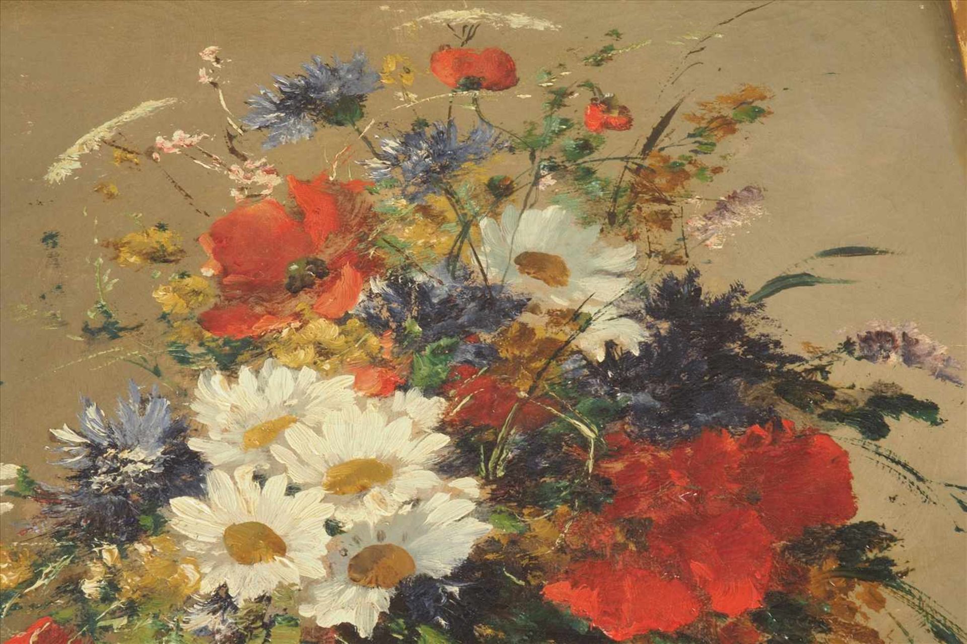 Blumen-StillebenÖl/Lw. um 1900, unleserl. sign. im Prunkrahmen.Maße: H67 x B57cm - Bild 5 aus 6