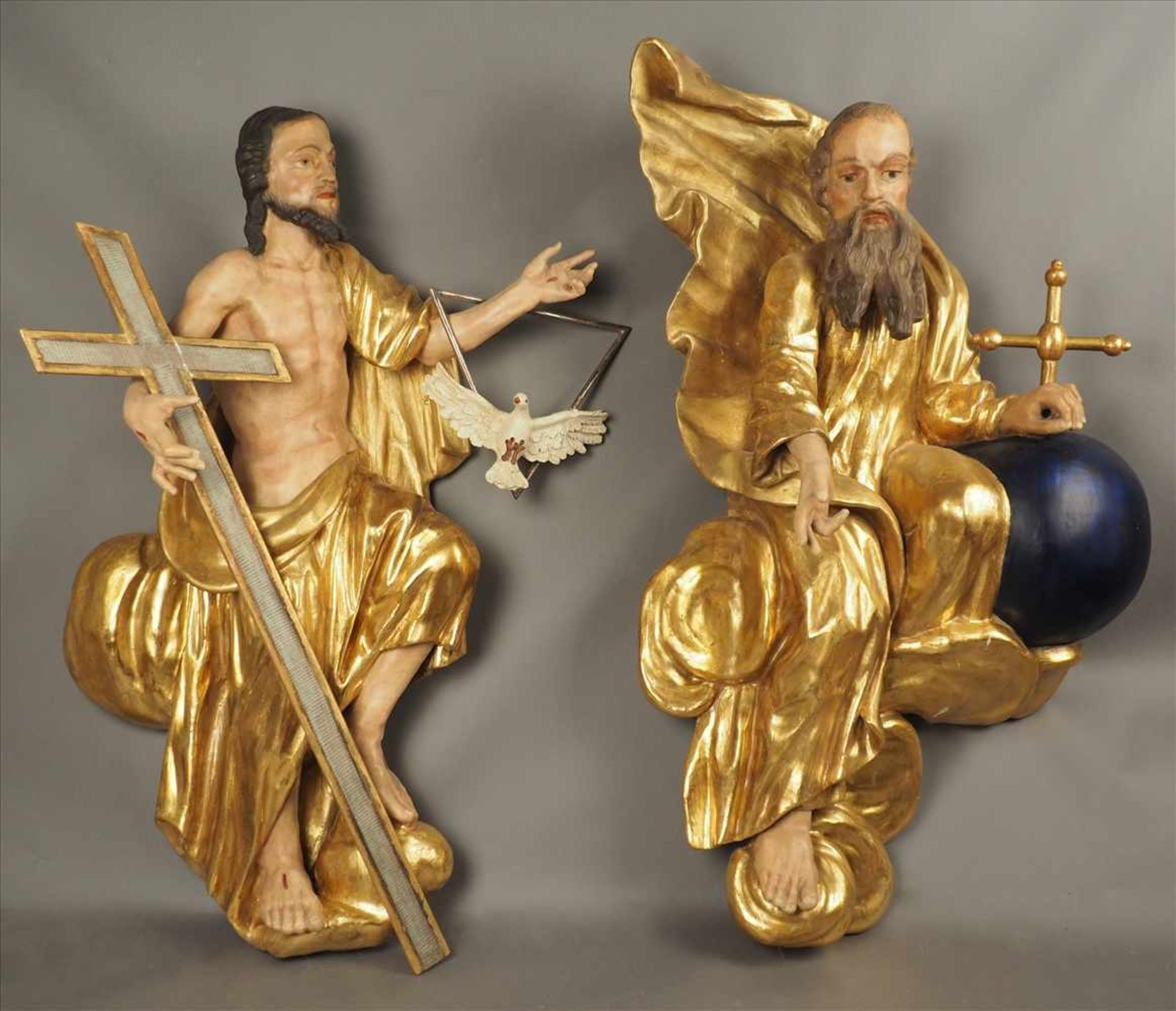 Heilige Dreifaltigkeit, 18. Jh. Gottvater, Gottsohn und hl. Geist, Holz geschnitzt und gefasst,