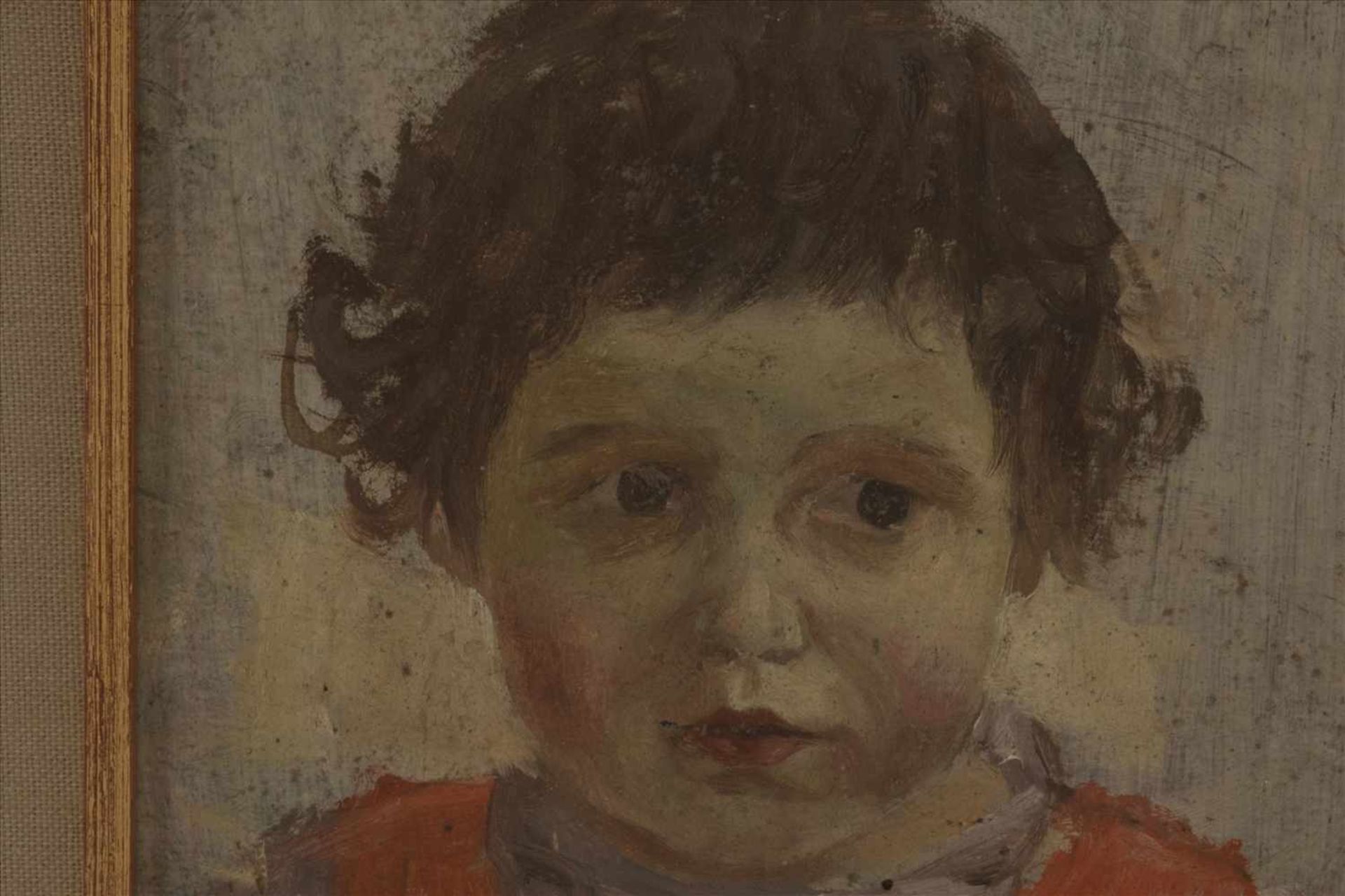 KinderportraitÖl/ Karton, um 1900, unsign.Maße Rahmen: H38,5 x B33cmMaße Bild: H25 x B19,5cm.Child's - Bild 2 aus 3