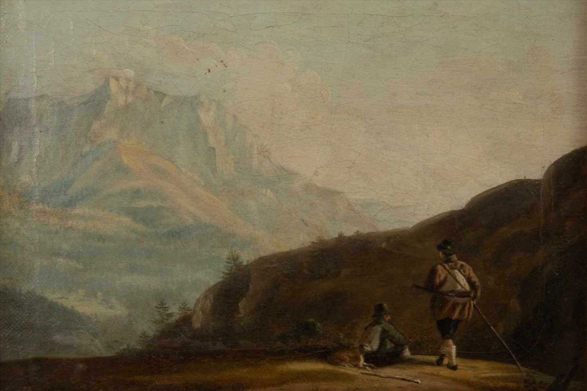 Biedermeier Gemälde "Landschaft"Öl/Lwd. um 1820, Rahmen rest. bed. Maße: H31 x B37cm.Biedermeier - Bild 2 aus 3