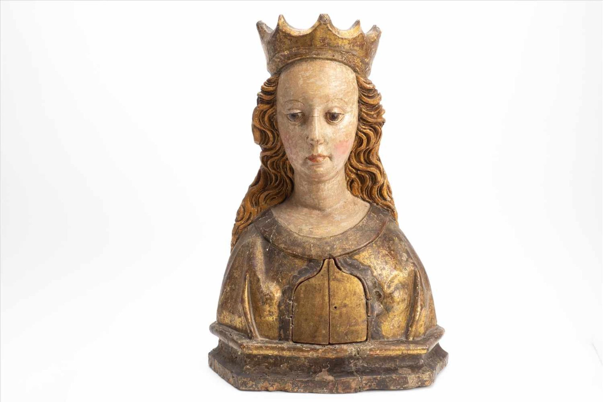 Original gotische Reliquien-Madonna/HeiligeDeutschland um 1500, holzgeschnitzt und gefasst.Maße: H43