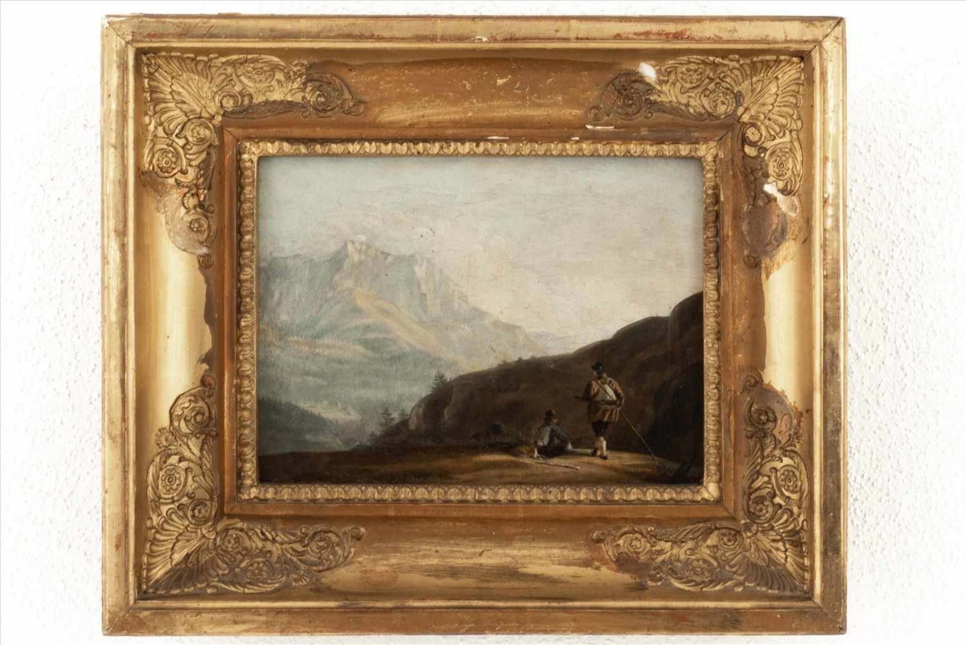 Biedermeier Gemälde "Landschaft"Öl/Lwd. um 1820, Rahmen rest. bed. Maße: H31 x B37cm.Biedermeier