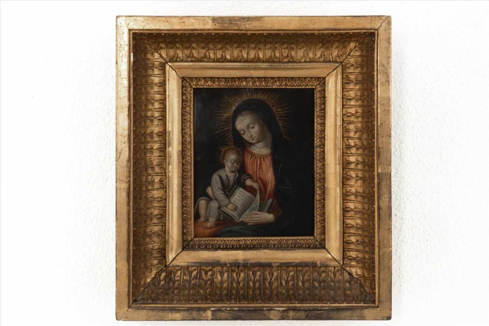 Madonna mit KindÖl/Kupfer, um 1800.Maße Rahmen: H30 x B27cmMaße Bild:H16,5 x B13,5cmMadonna and