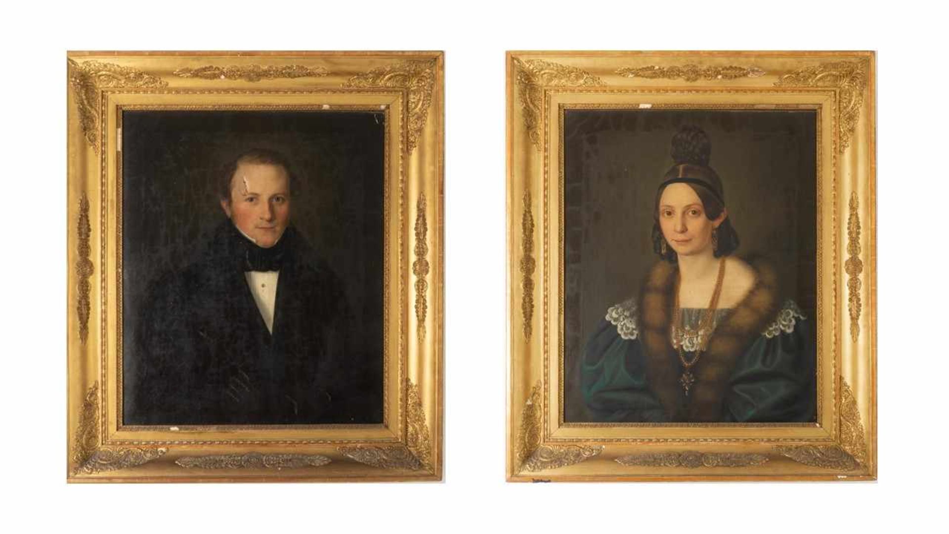 Paar Original-Biedermeier Gemälde im PrunkrahmenÖl/Lwd. um 1820, Deutschland, min. rest. bed.Maße: