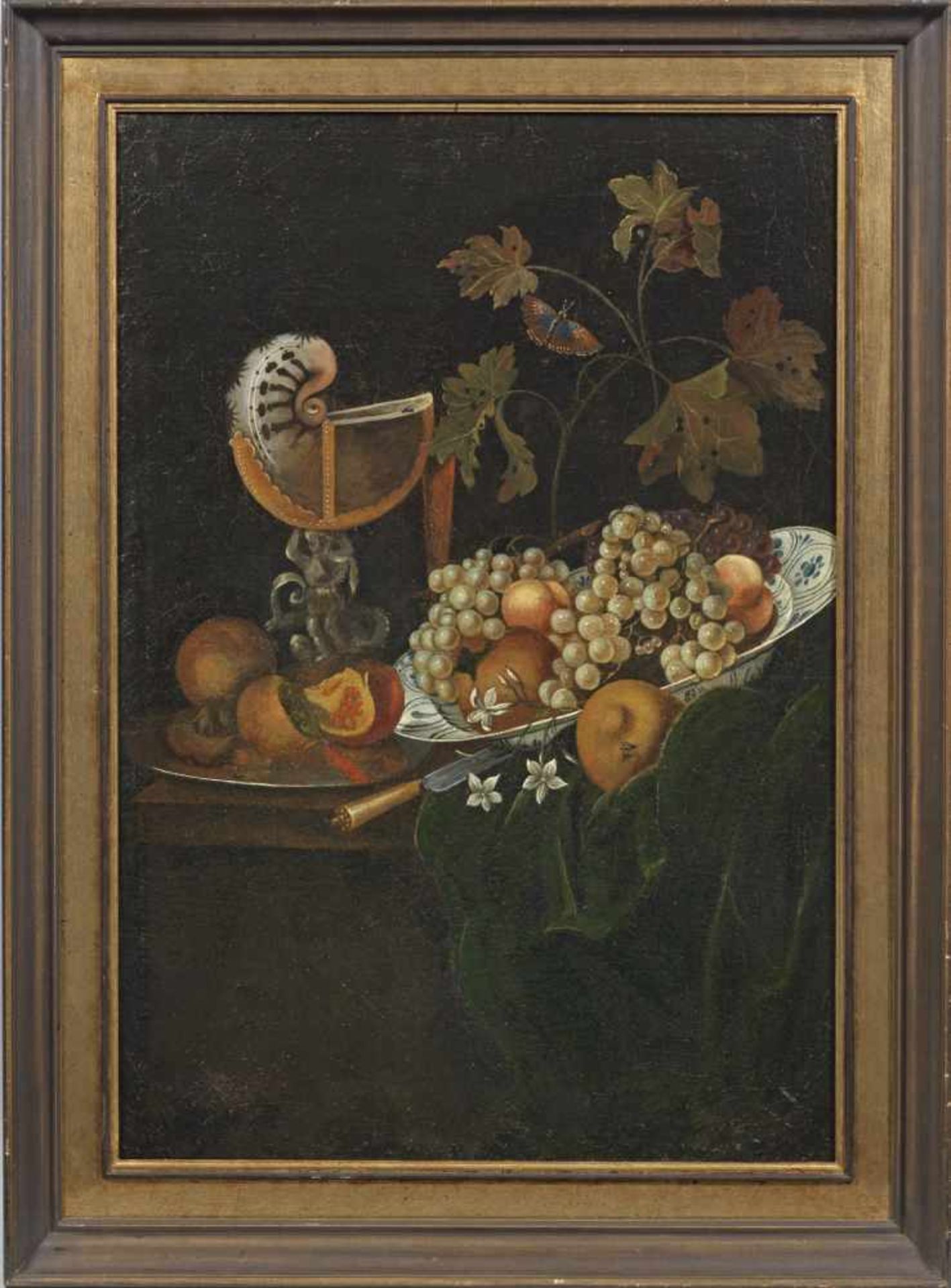 Georg Hainz (Hinz)(1630/31 Altona - 1688 Hamburg)Prunk-Früchtestillleben mit Nautilus-PokalAuf einem