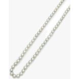 Feine Akoya-Perlenkette vom Juwelier BlobeltEinreihige Kette aus insges. 94 silbergrauen Akoya-