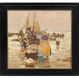 Hans Herrmann(1858 Berlin - 1942 ebenda)"Fischmarkt an der Zuiderzee". Originaltitel.