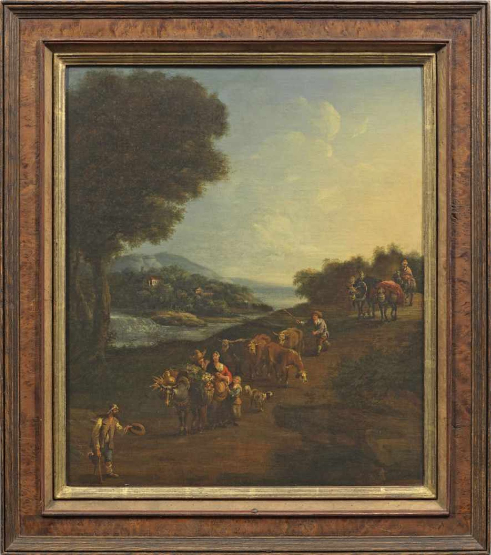 Niederländischer Landschaftsmaler(Tätig 2. Hälfte 17. Jh.)Flusslandschaft mit FigurenstaffageAuf