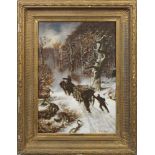 Hermann Kauffmann der Ältere(1808 Hamburg - 1889 ebenda)Holzfuhre im Schnee auf einem Weg durch