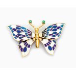 SchmetterlingsbroscheGelbgold, gest. 14 ct. Beweglich gearbeiteter Schmetterling, staffiert mit