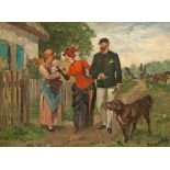 Franke(Deutscher Maler. Tätig um 1900)Vornehmes Paar bei einem Sonntagsspaziergang auf dem LandÖl/