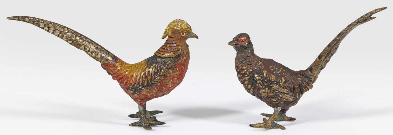 Zwei Fasanenhahn-FigurenWiener Bronze, farbig bemalt. Vollplastische, naturgetreue Darstellungen - Image 2 of 2