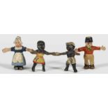 Drei Miniatur-KinderfigurenWiener Bronze, farbig bemalt. Holländer-Mädchen und -Knabenfigur sowie