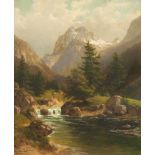 Maximilian Schwab(Deutscher Landschaftsmaler. Tätig um 1900 in München)Flusstal in den HochalpenÖl/