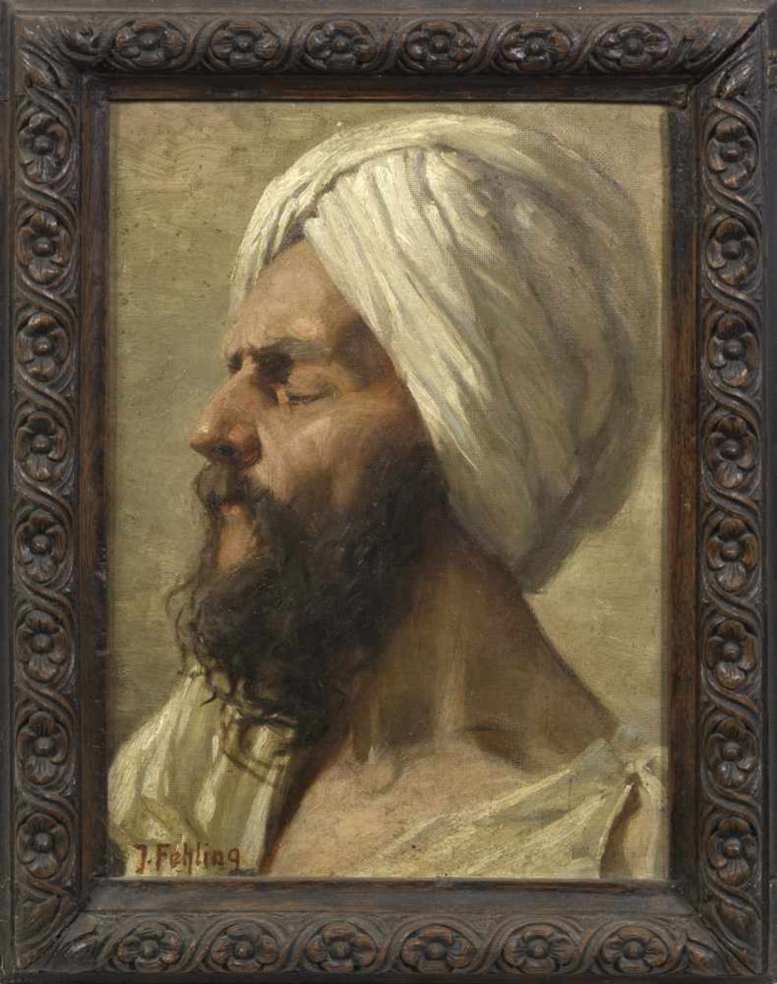 Julius Fehling(1869 Berlin - 1946(?) ebenda)Profilbildnis eines Arabers mit weißem TurbanÖl/