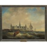 Carl Eduard Dettloff(1804/09 Danzig - 1857 Memel?)Ruderboot und Segelschiffe vor Schloss