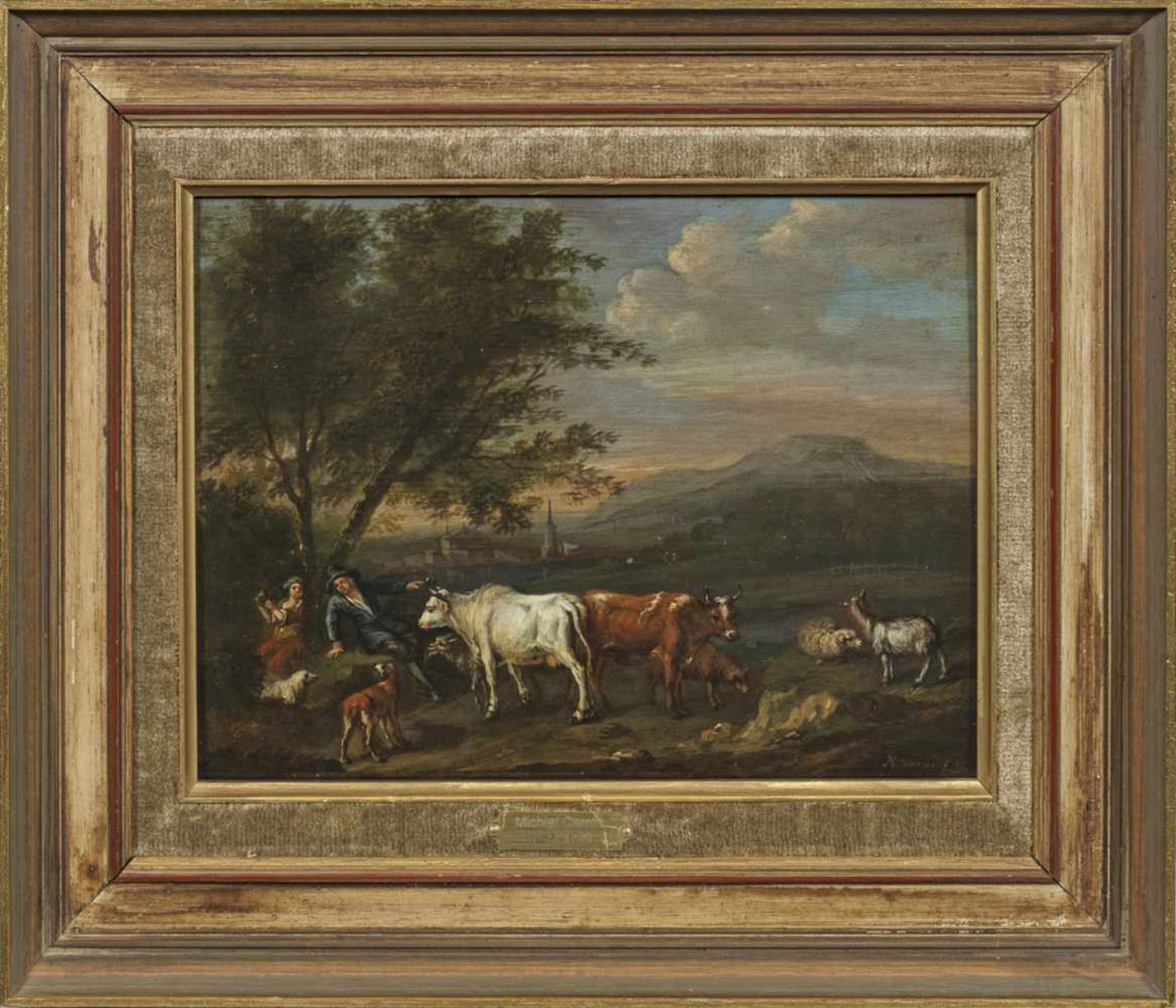 Michiel Carrée(1657 Den Haag - 1727 Alkmaar)Rastendes Hirtenpaar mit ihrer Herde vor weiter