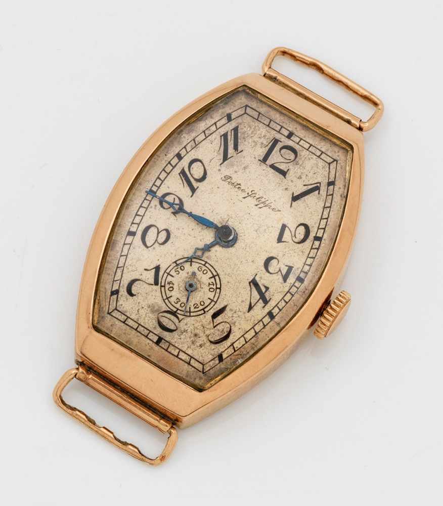 Seltene Jugendstil-Armbanduhr von Patek Philippe "Gondolo"Genf. Um 1913. Roségold, gest. 583.