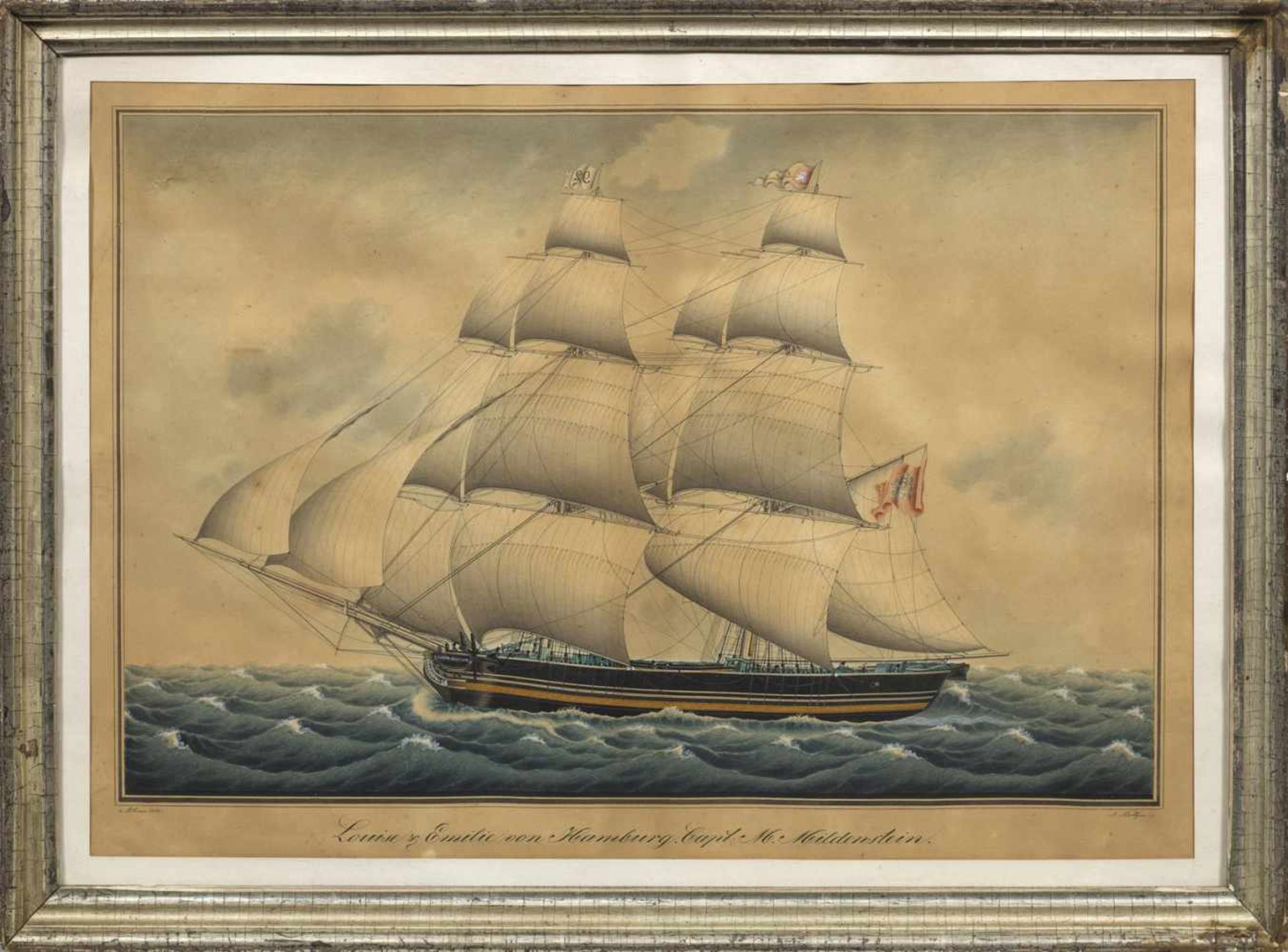 Jacob A. H. Böttger(1781 Flensburg - 1860 Altona)Kapitänsbild der Brigg "Louise & Emilie von