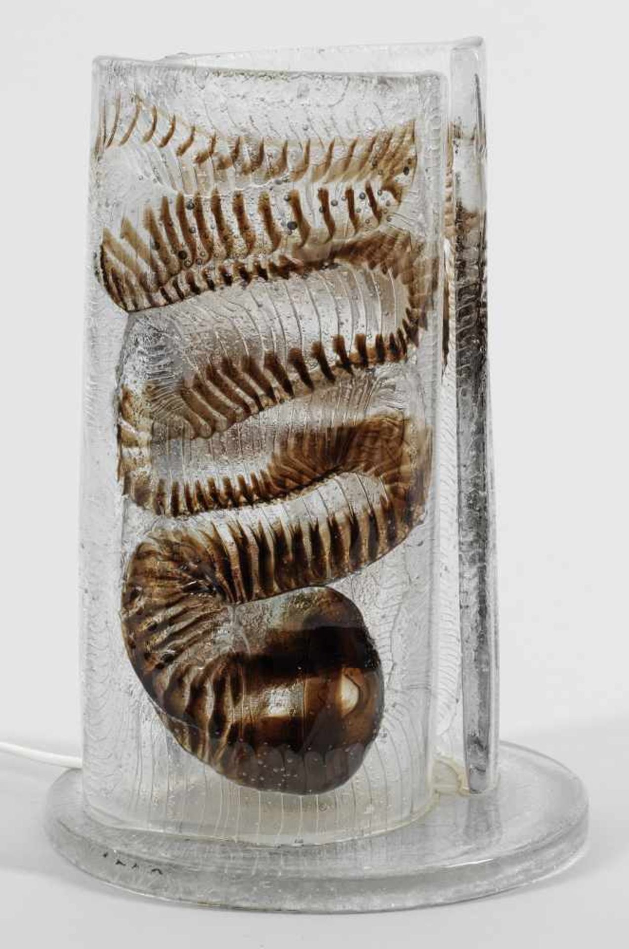 Murano-Tischlampe von Venini1-flg.; Farbloses Glas mit schokoladenbraunen Einschmelzungen.