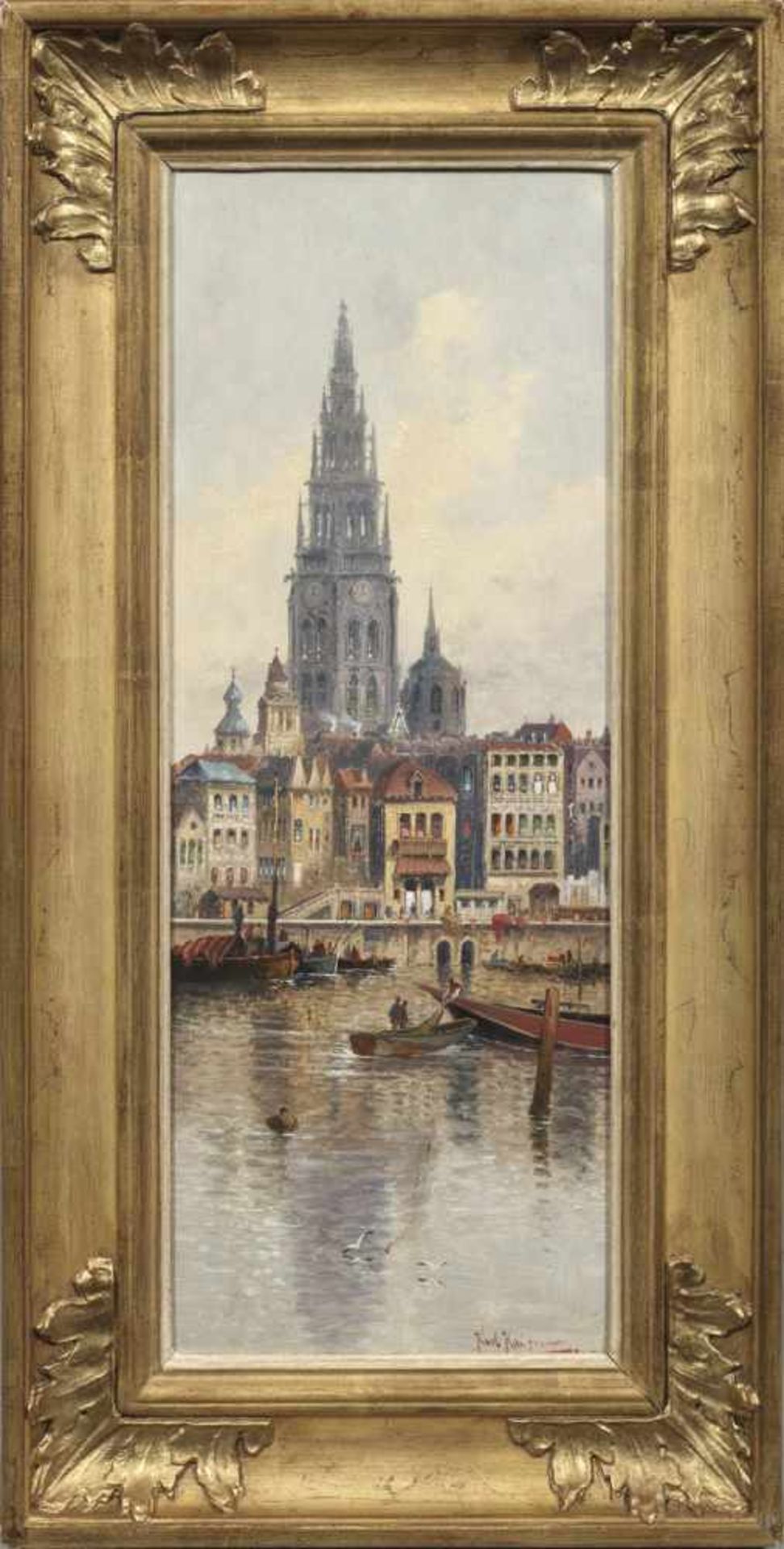 Karl Kaufmann(1843 Neuplachowitz - 1901/05 Wien)"Der Quai in Antwerpen". OriginaltitelBlick über die