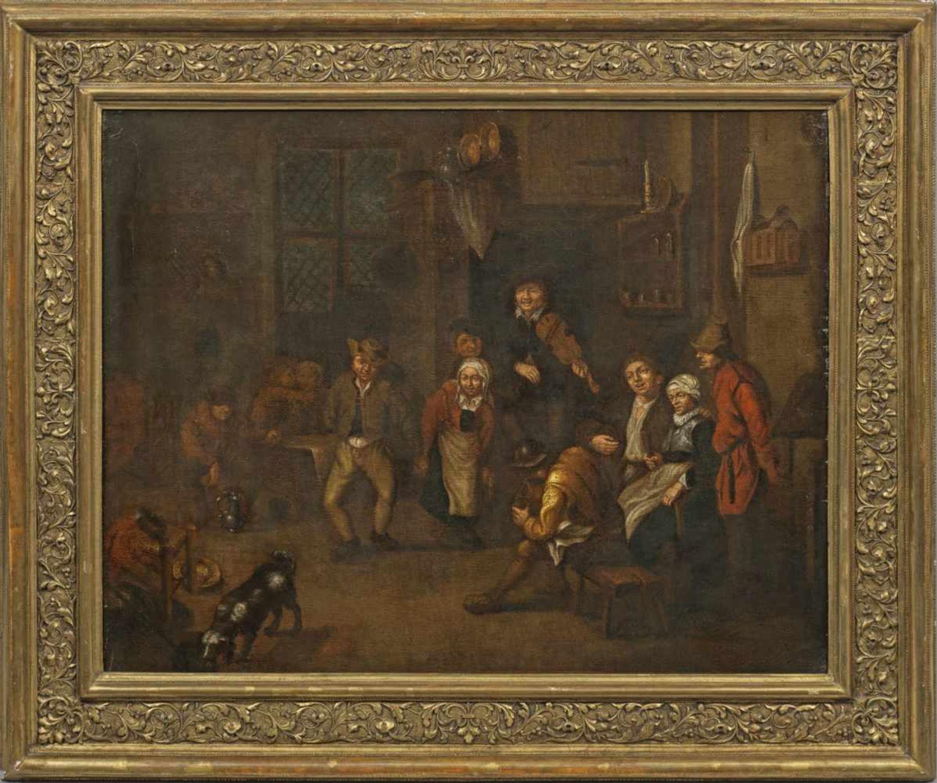 Niederländischer Genremaler(Tätig im 17. Jh.)Fröhliche Bauerngesellschaft in einem WirtshausTonig