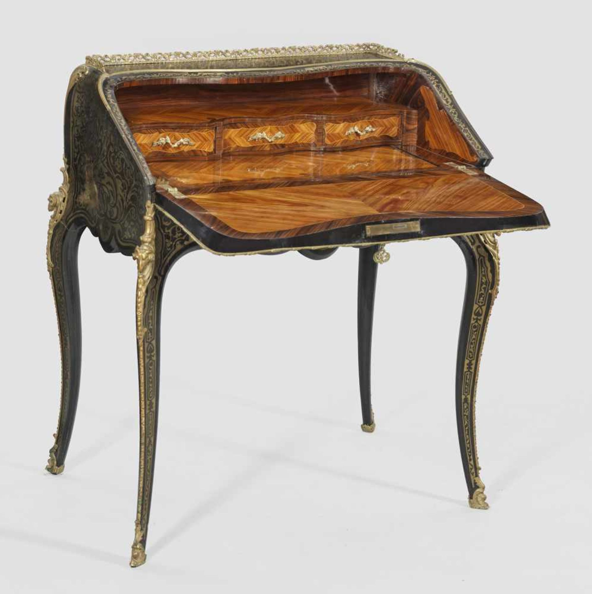 Napoleon III Boulle-Bonheur du Jour von Louis GradéEbonisiertes Nussbaumfurnier mit reicher - Bild 2 aus 2