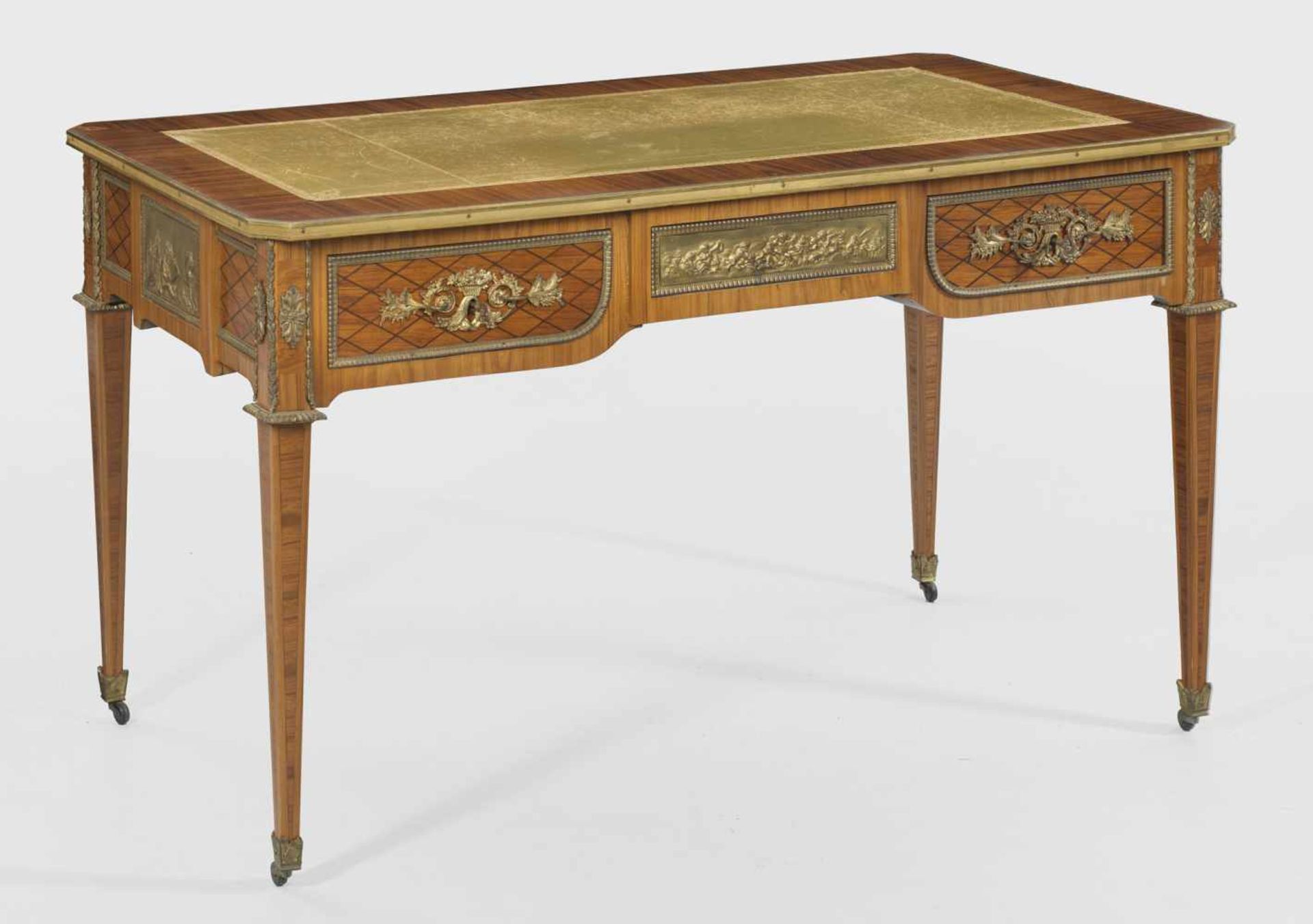 Feines Louis XVI-Bureau plat im Stil von François LinkeRosenholz und Palisander, furniert sowie