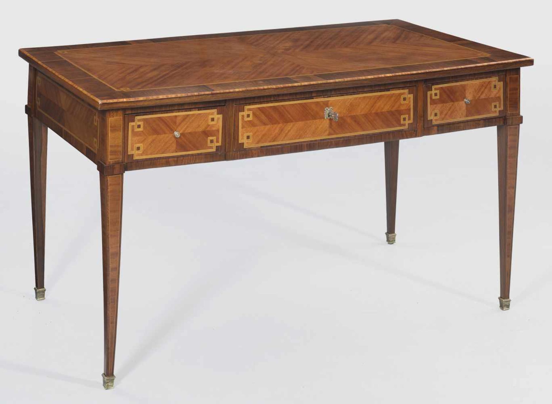 Louis XVI-Bureau platPalisander und Rosenholz, furniert sowie Einlagen aus teilw. grün gefärbtem